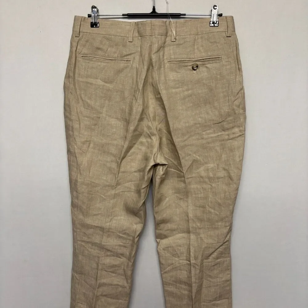 Taylor Stitch Men 100% Linen Flat Front Pants Size 34 Beige Unhemmed C129 -6